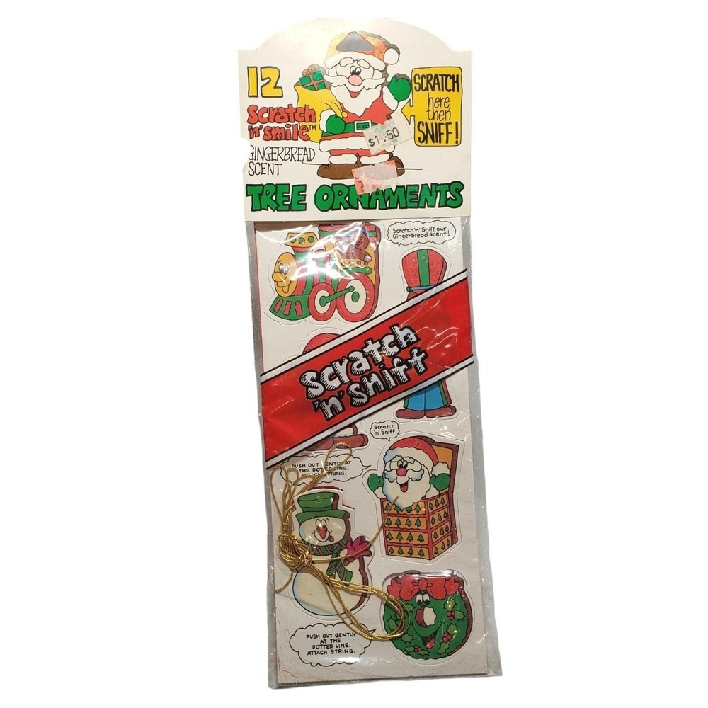 Scratch N Sniff Vintage Christmas Ornaments 12 Gingerbread Scent 1980's NEW